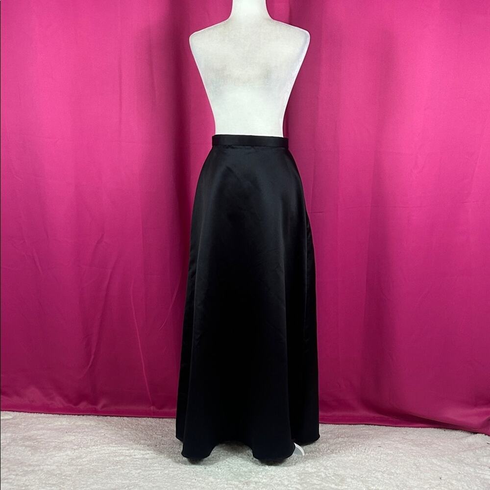 Vintage 80s 90s Roberta black satin a line‎ maxi skirt, size 9 10